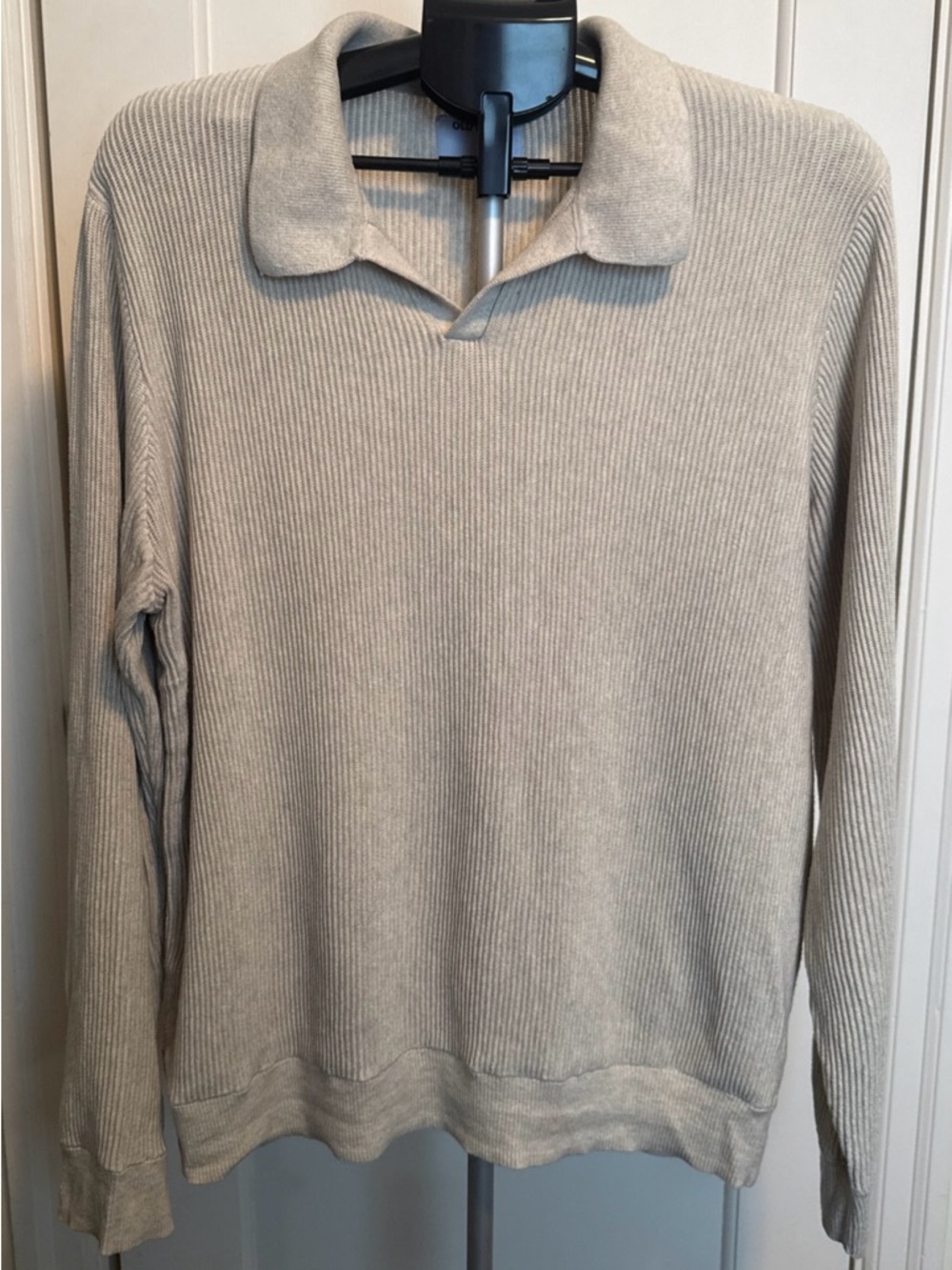 Old Navy Men's Large Ribbed Polo Sweater 100% Cotton Long Sleeve Beige Oatmeal
